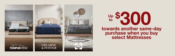 Up to $300 towards another same-day purchase when you buy select Mattresses