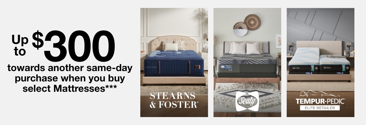 Up to $300 towards another same-day purchase when you buy select Mattresses