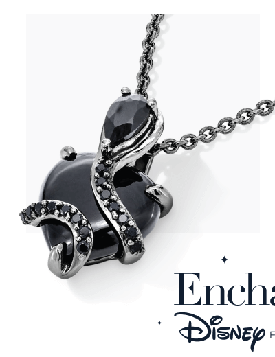 Enchanted Disney Villains Jafar Onyx and Black Diamond Heart Snake Pendant in Black Sterling Silver
