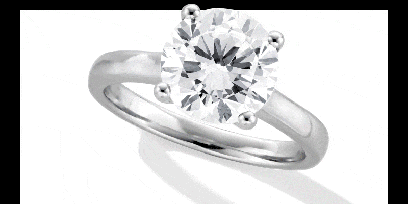 GIF showcasing diamond engagement rings and stud earrings.