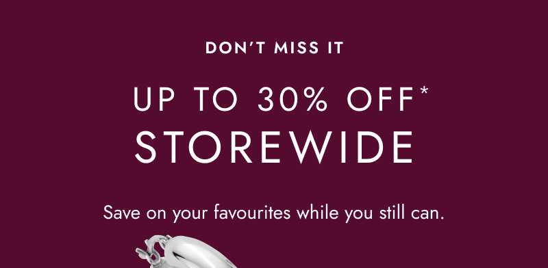Dark red banner announcing up to 30% off storewide.
