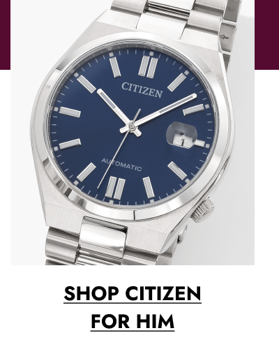 Citizen men’s stainless steel watch with a deep blue dial. Click shop Citizen for him.