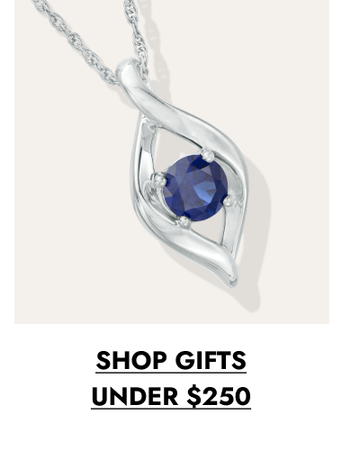 Silver pendant necklace with a blue gemstone accent. Click to shop gifts under $250.