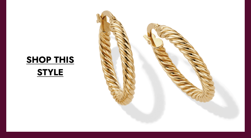 Yellow gold twisted hoop earrings with click to shop this style.