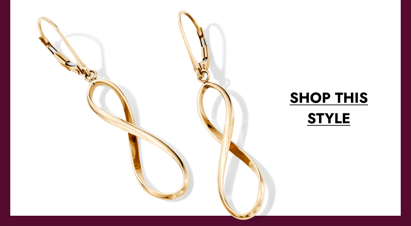 Yellow gold infinity drop earrings&nbsp;with click to shop this style.