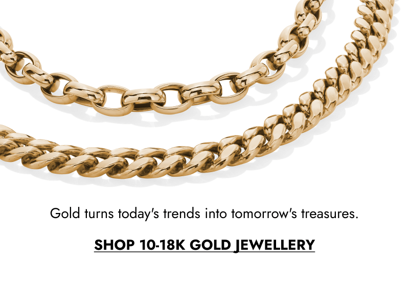 Two yellow gold chain link necklaces. Click shop 10 to 18k gold jewellery.