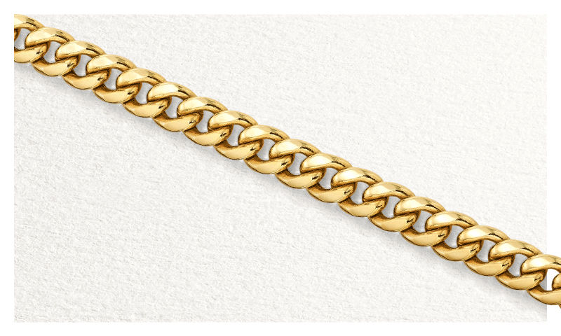Rotating GIF featuring three different classic yellow gold chain bracelets and necklaces.