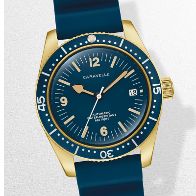 Gold and navy blue Caravelle watch.