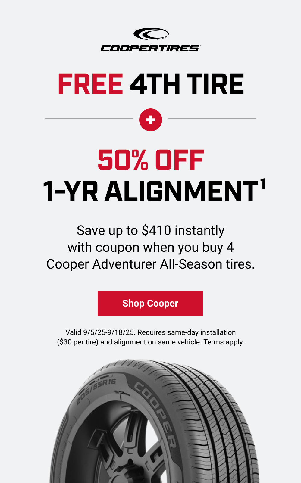 FREE 4TH TIRE + 50% OFF 1-YR ALIGNMENT(1)