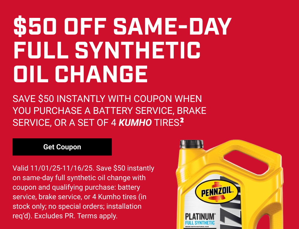 $50 OFF SAME-DAY FULL SYNTHETIC OIL CHANGE(2)