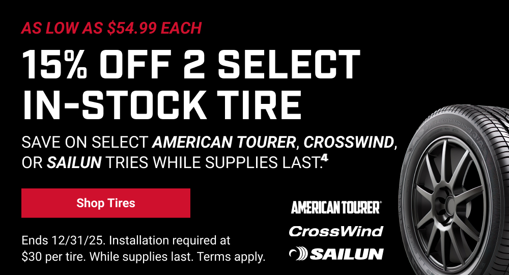 15% OFF 2 SELECT IN-STOCK TIRE(4)