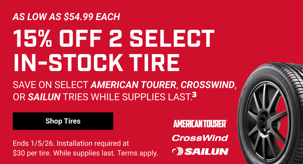 15% OFF 2 SELECT IN-STOCK TIRE(3)