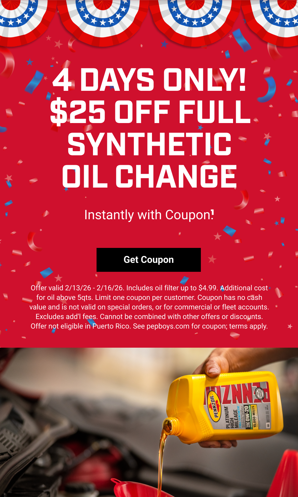 4 DAYS ONLY! $25 OFF FULL SYNTHETIC OIL CHANGE(1)