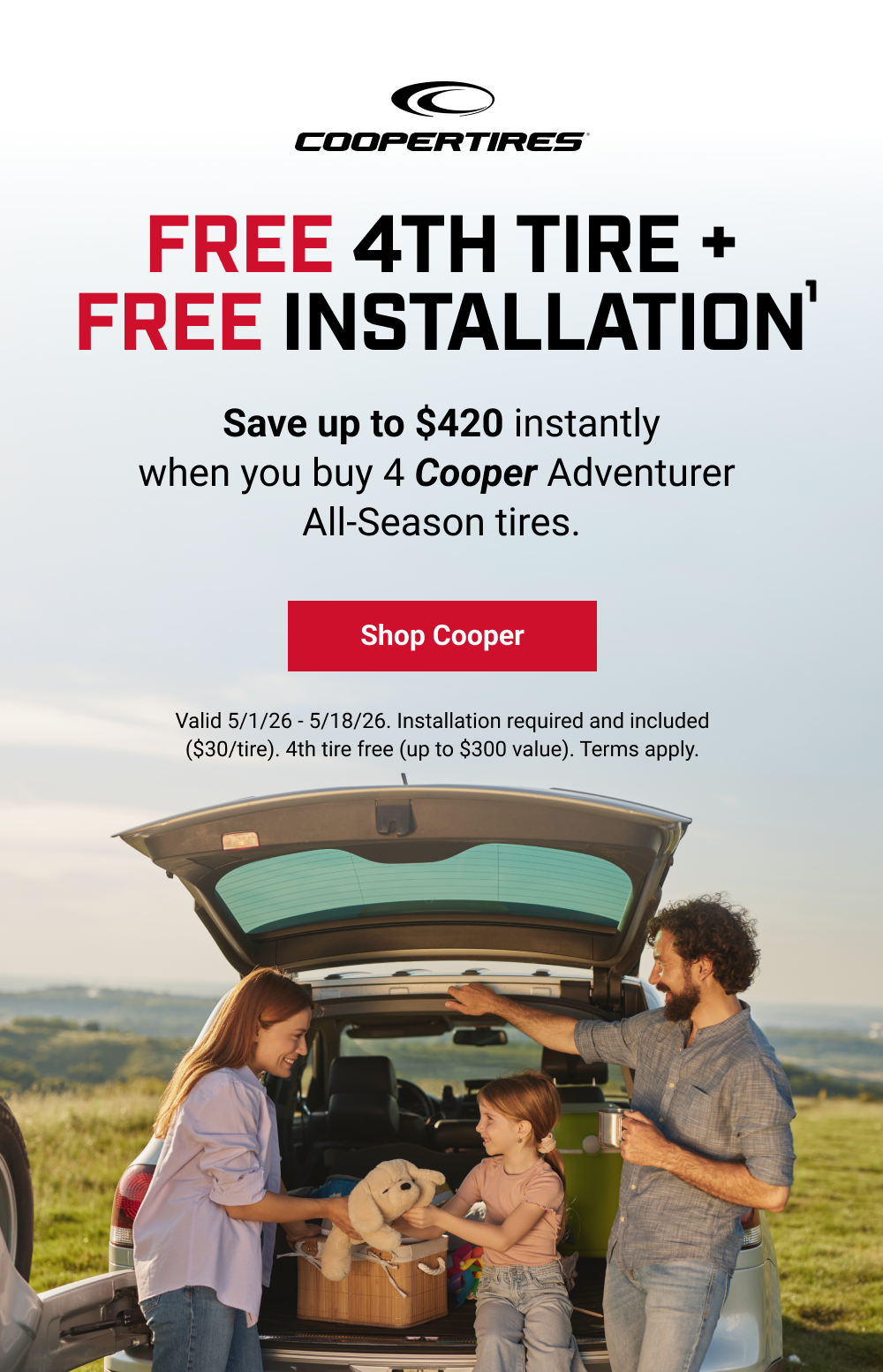 FREE 4TH TIRE + FREE INSTALLATION COOPER TIRES(1)