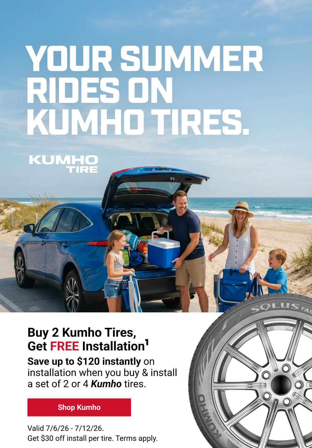 BUY 2 KUMHO TIRES, GET FREE INSTALLATION(1)