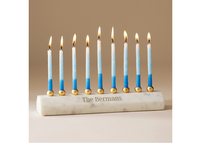 Engraved Faceted Marble Menorah