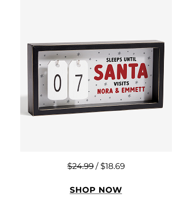 Sleeps Until Santa Christmas Countdown Calendar
