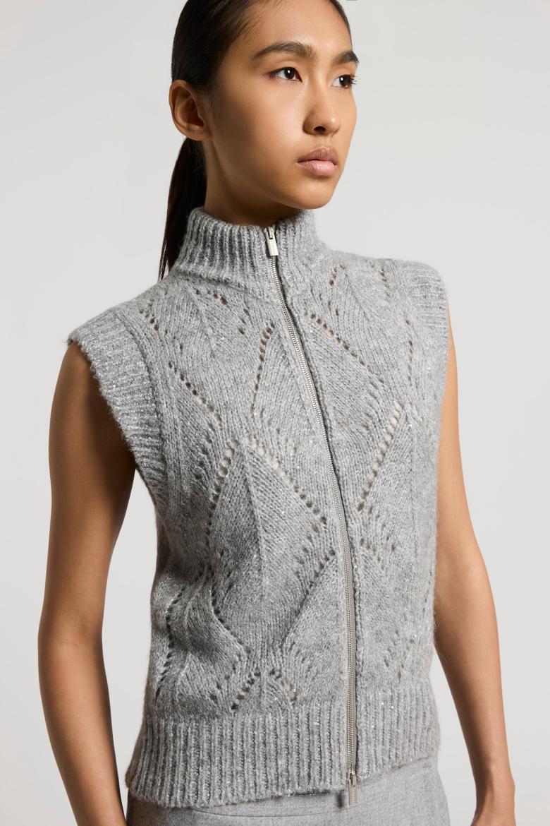 Alpaca-blend knit vest with zip
