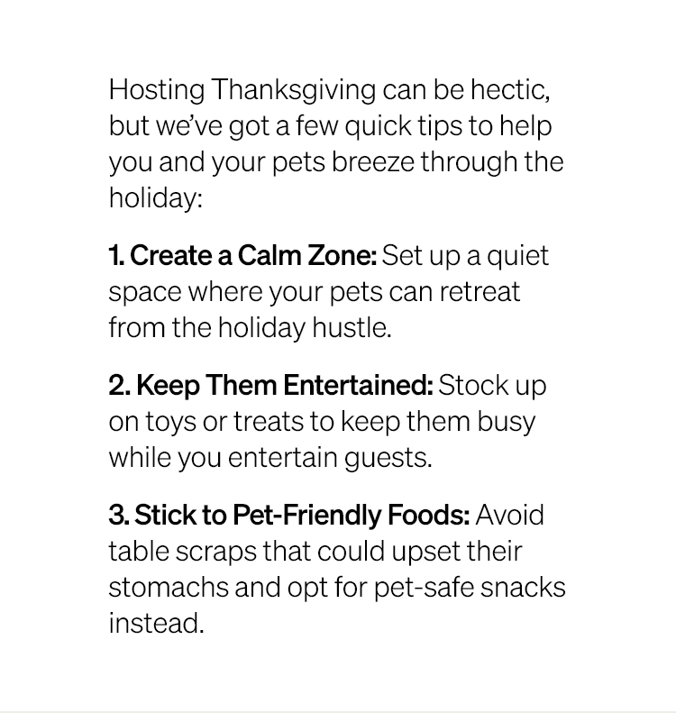 Hosting Thanksgiving can be hectic, but we've got a few quick tips to help you and your pets breeze through the holiday: