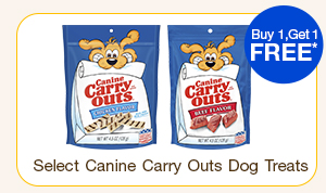 Buy 1, Get 1 FREE Select Canine Carry Outs Dog Treats