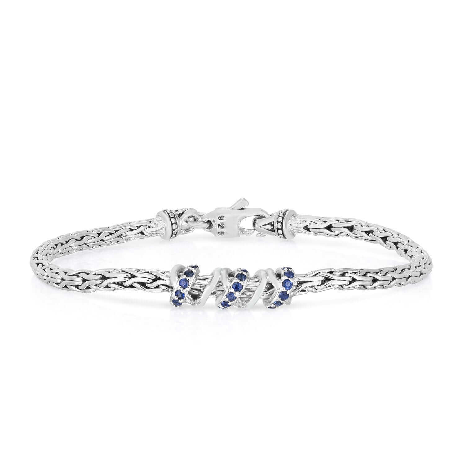 Image of Silver & Blue Sapphire Woven Spiral Chain Bracelet
