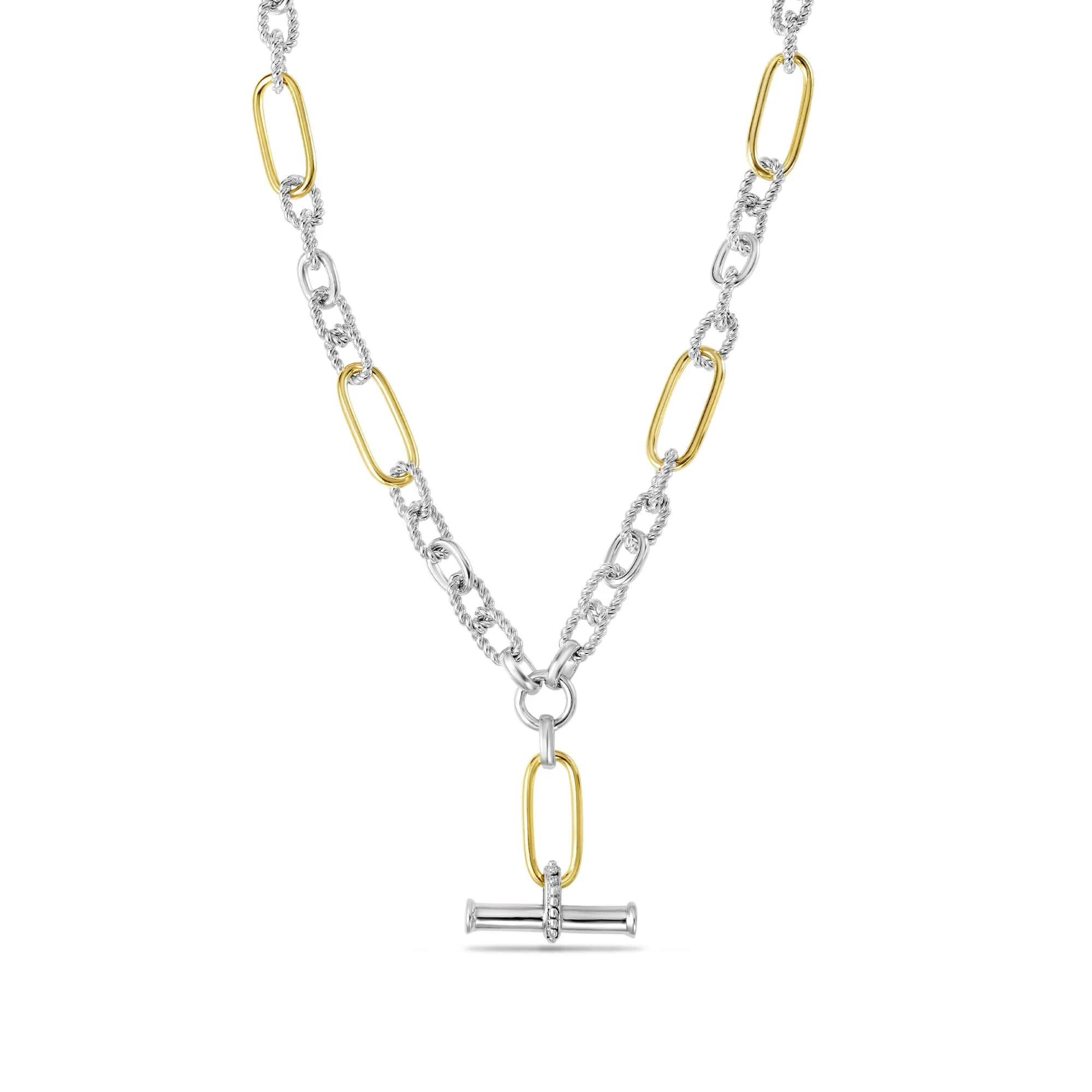 Image of Silver & 18K Gold Italian Cable T-Bar Necklace