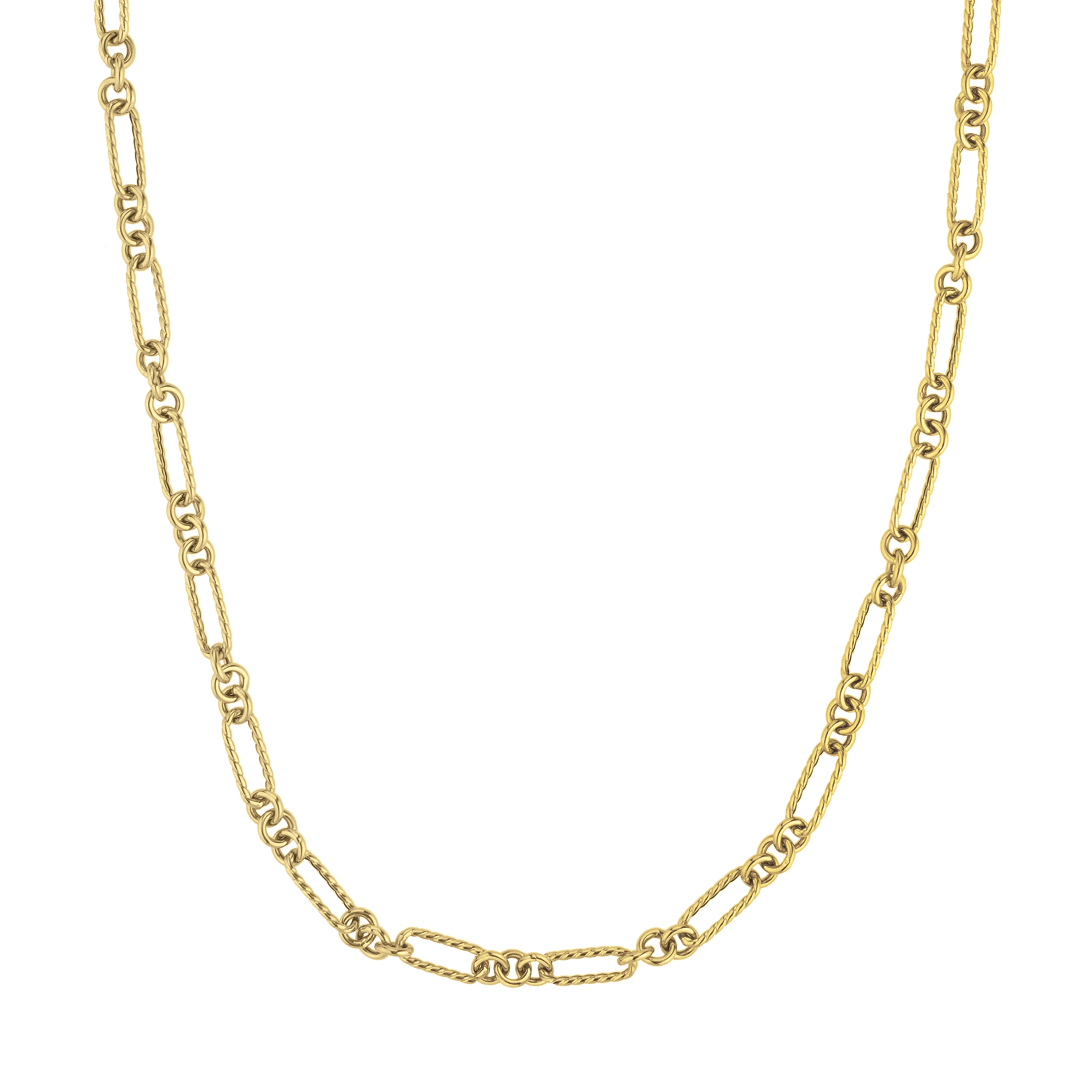 Image of 14K Gold Polished & Textured Oval Link Necklace