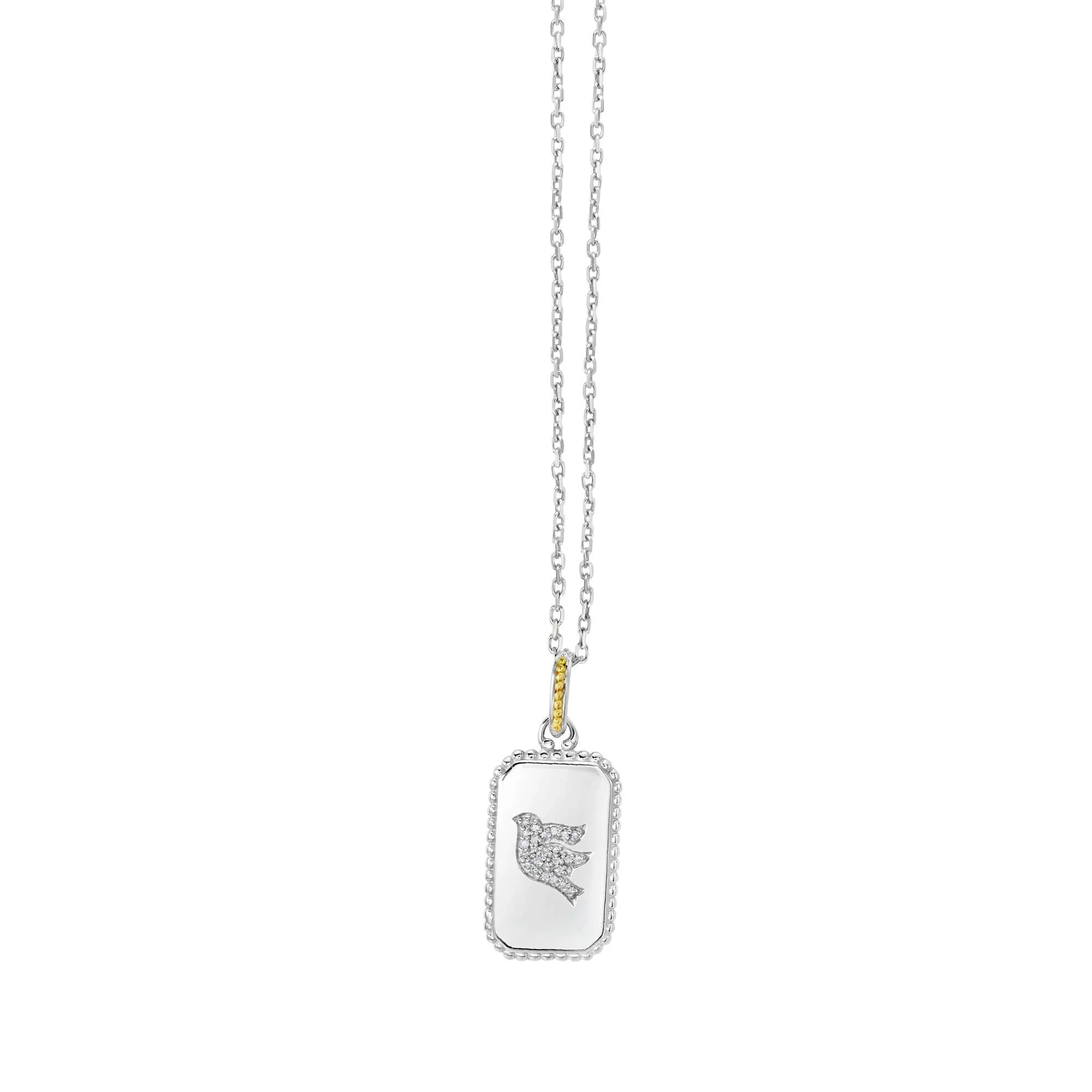 Image of Silver & 18K Gold Diamond Dove Medallion Tag