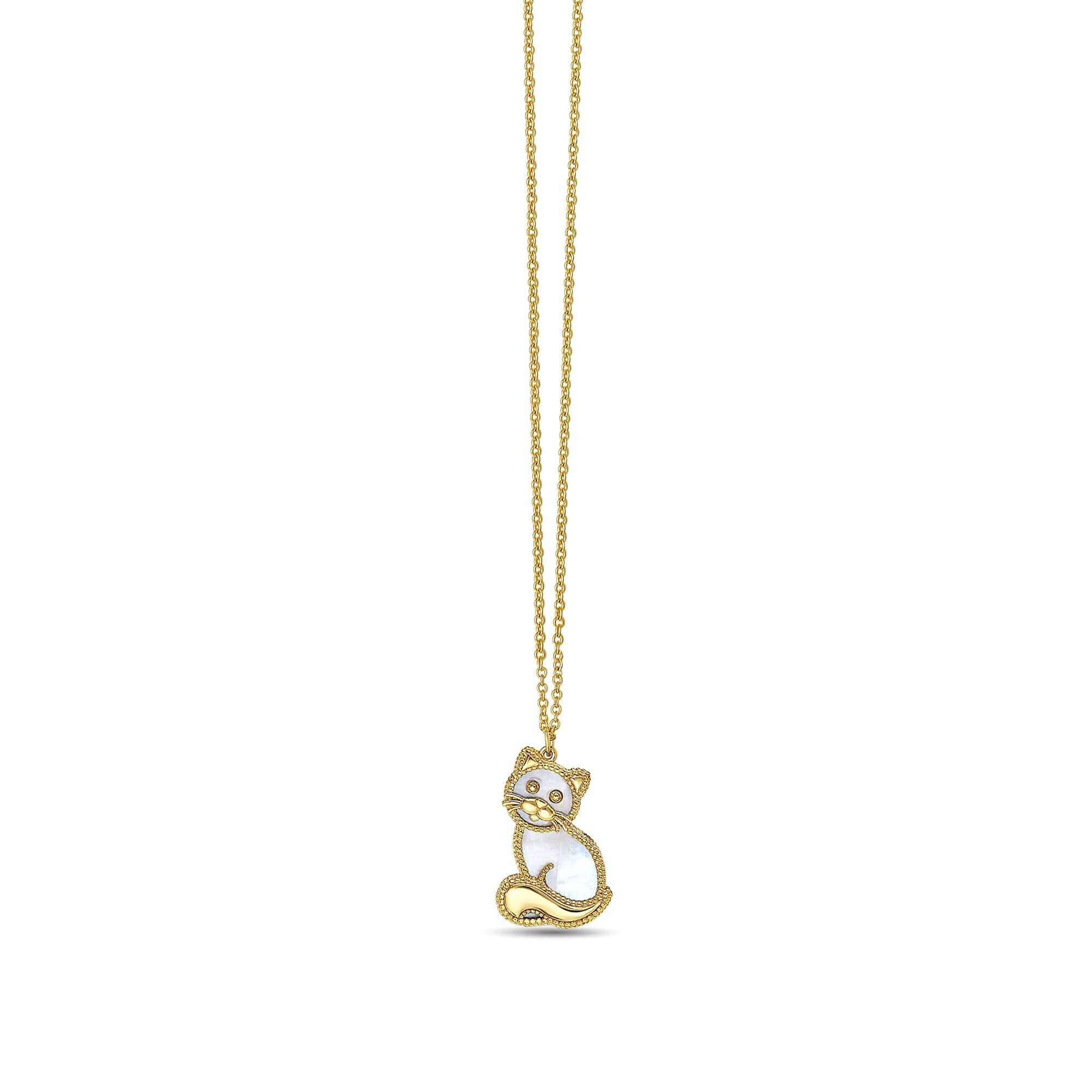 Image of 14K & Mother of Pearl Prosecco Kitty Necklace