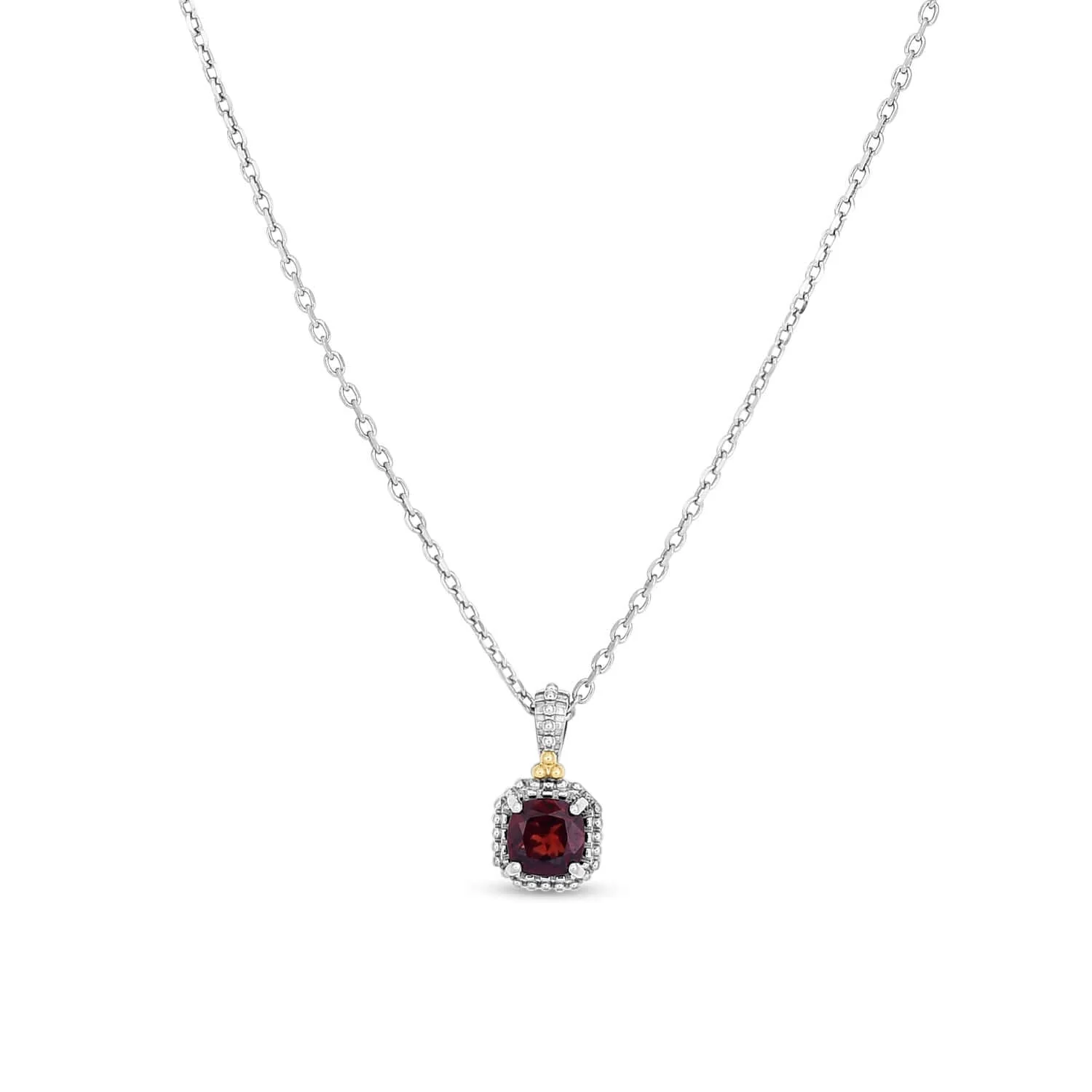 Image of Silver & 18K Gold Mini Cushion Garnet Necklace