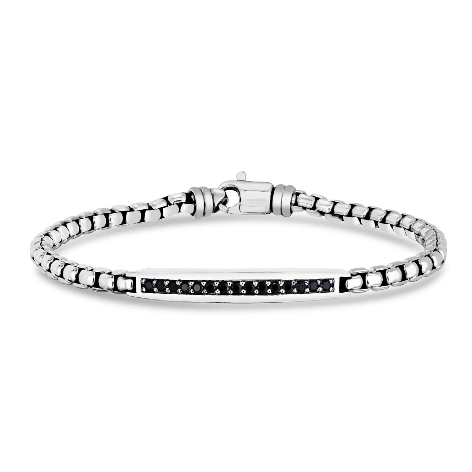 Image of Silver Box Link Bracelet with Black Spinel