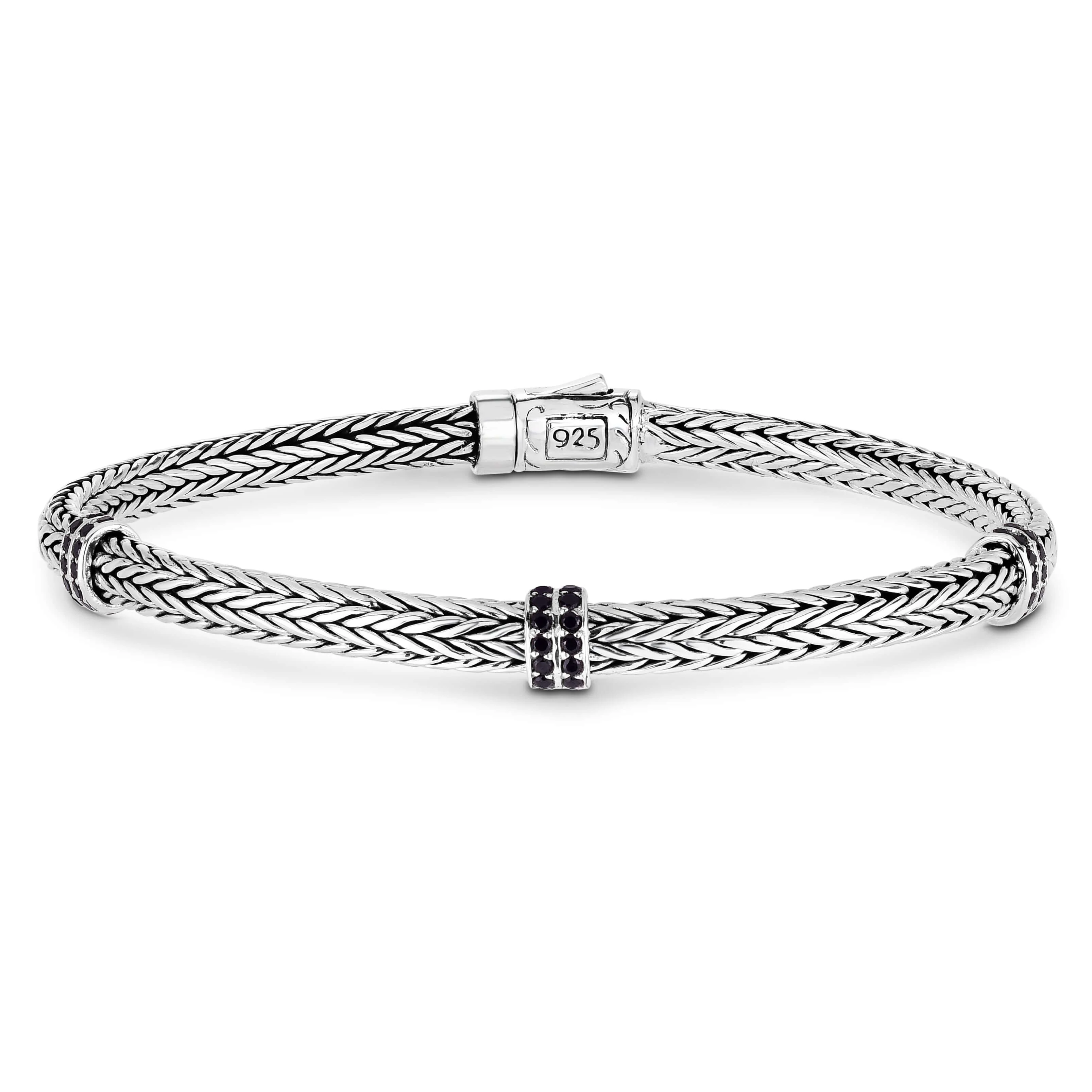Image of Silver Mini Black Spinel Woven Bracelet