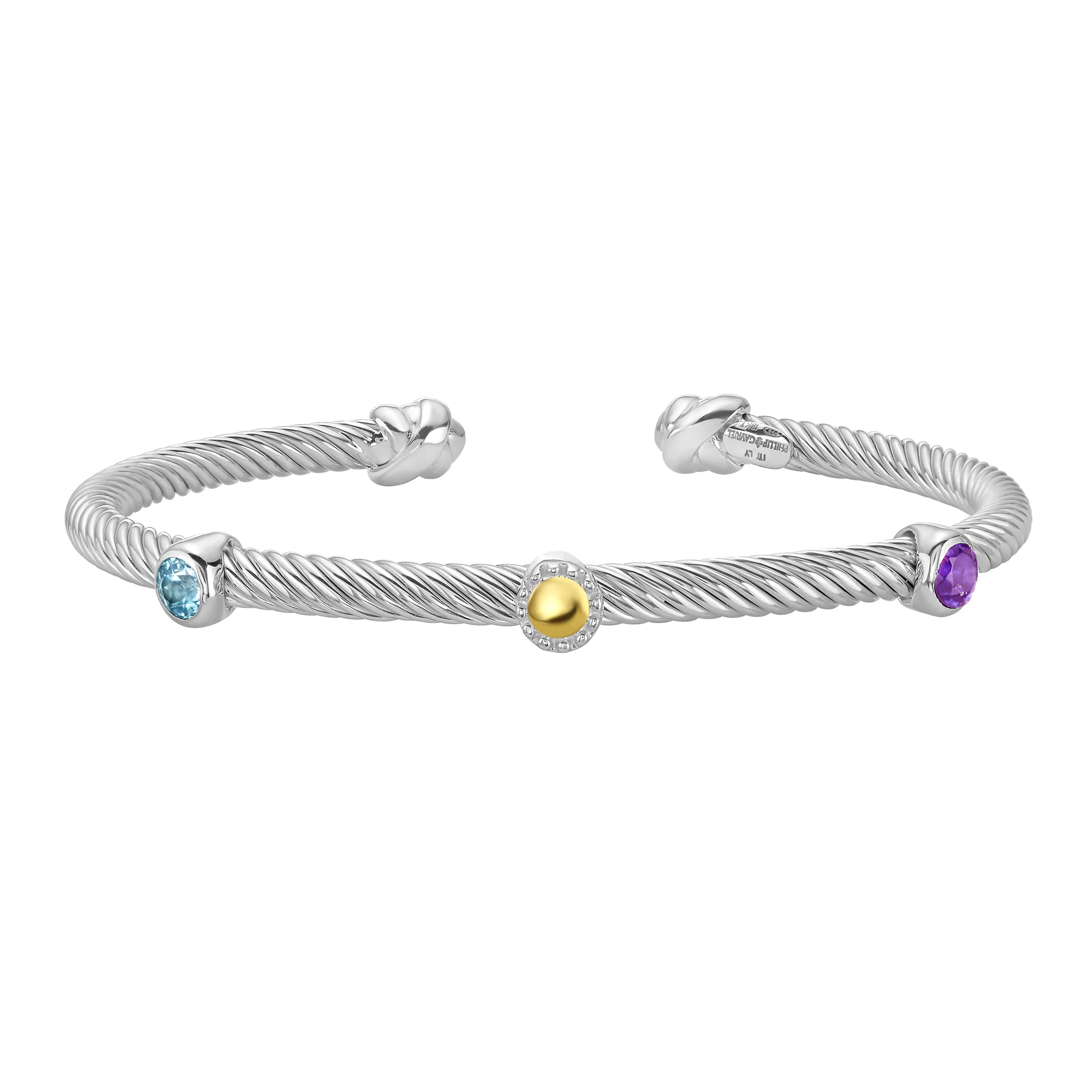 Image of Silver & 18K Triple Accent Amethyst Blue Topaz Cuff