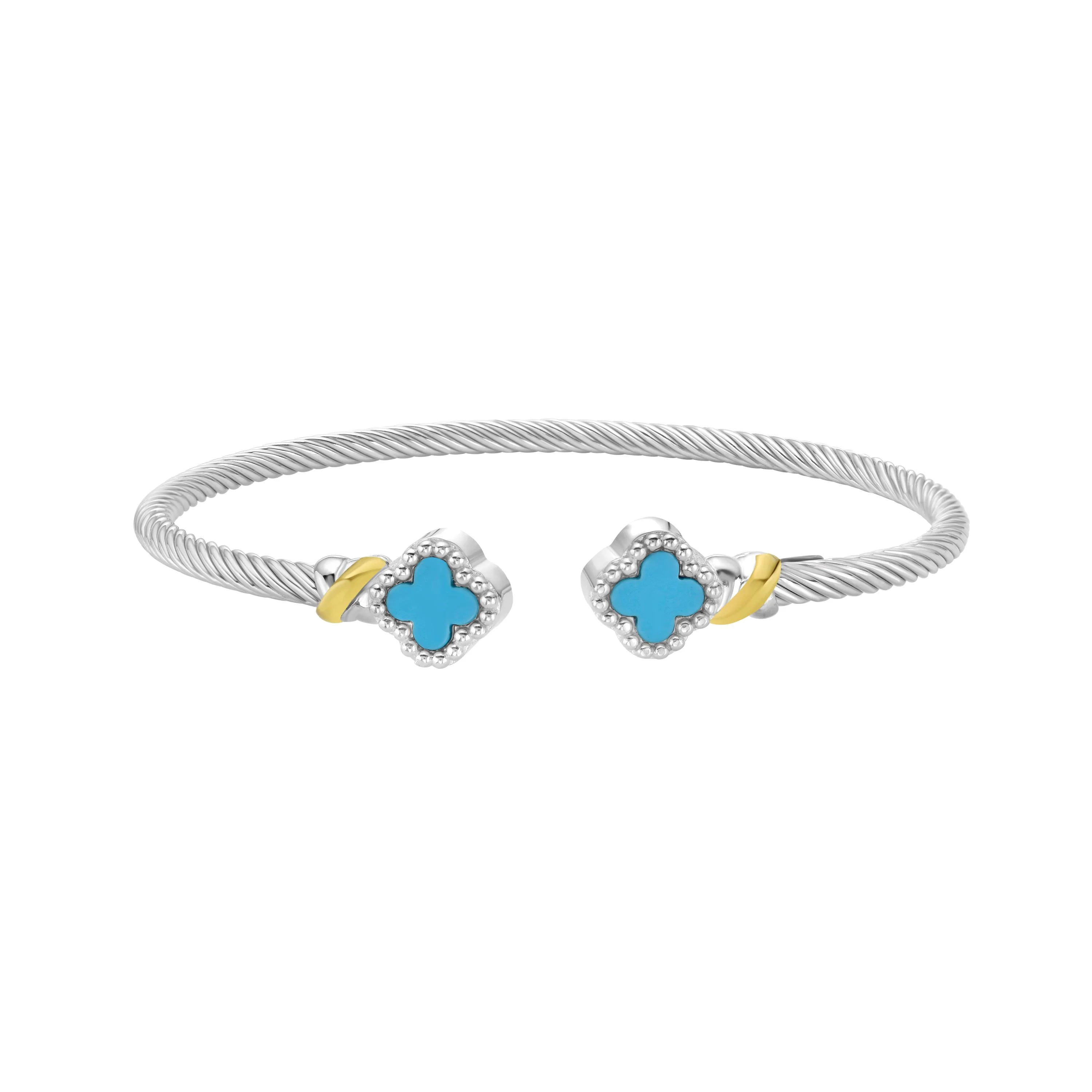 Image of Silver & 18K Turquoise Clover Cuff Bangle