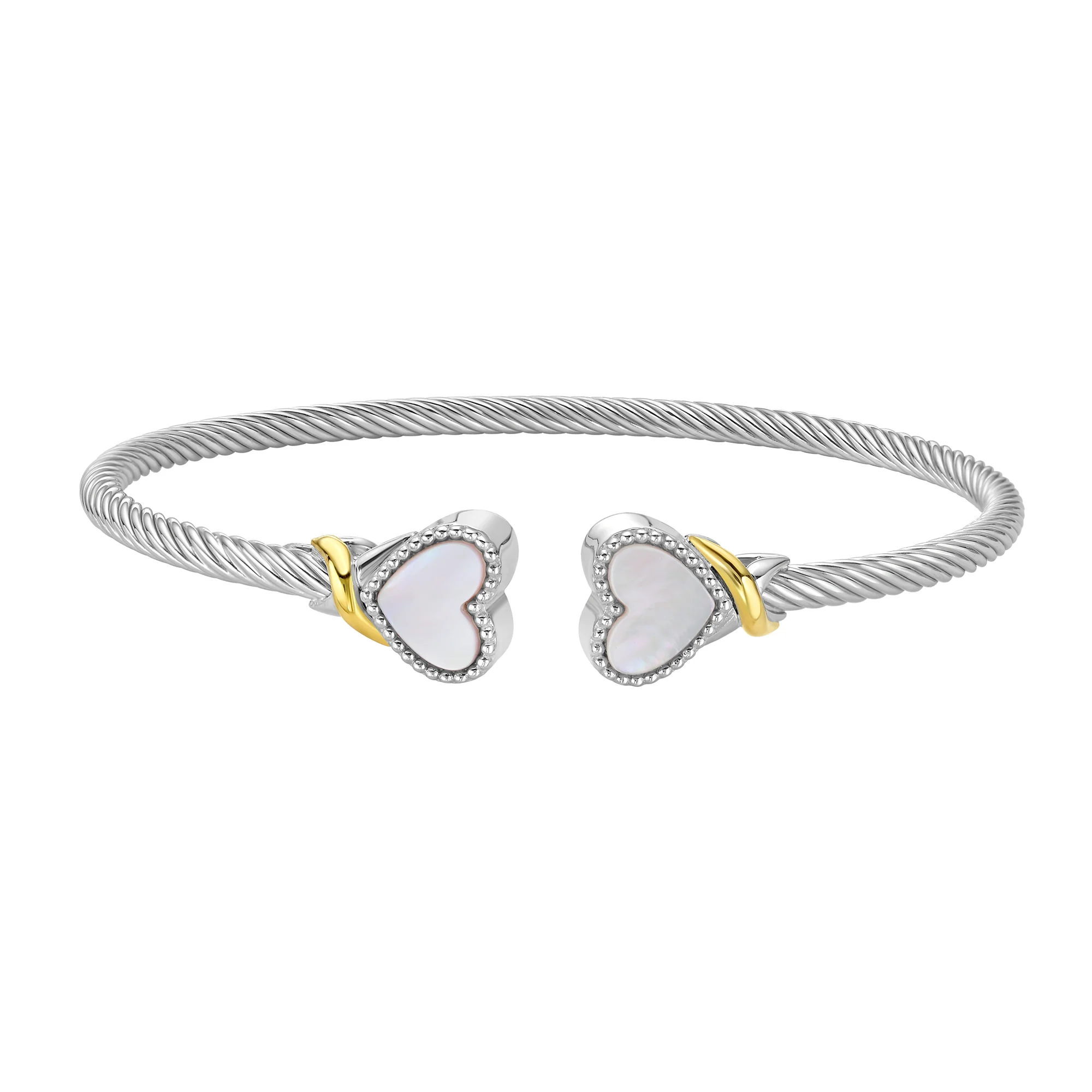 Image of Silver & 18K Mother of Pearl Heart Cuff Bangle