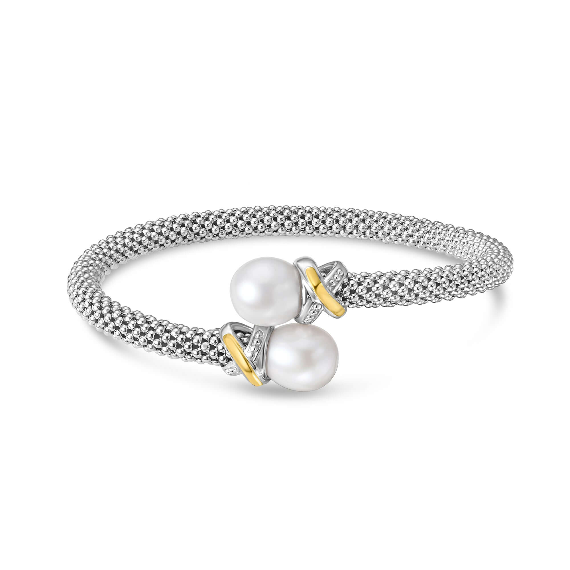 Image of Silver & 18K Gold Prosecco Pearl Bypass X Bangle