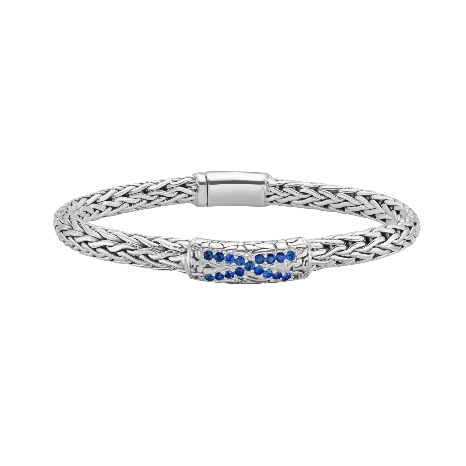 Image of Silver & Blue Sapphire Woven X Bracelet