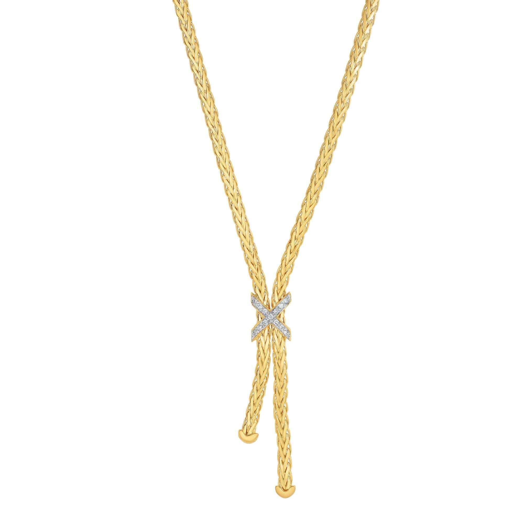 Image of 14K Gold & Diamond Woven Chain X Necklace