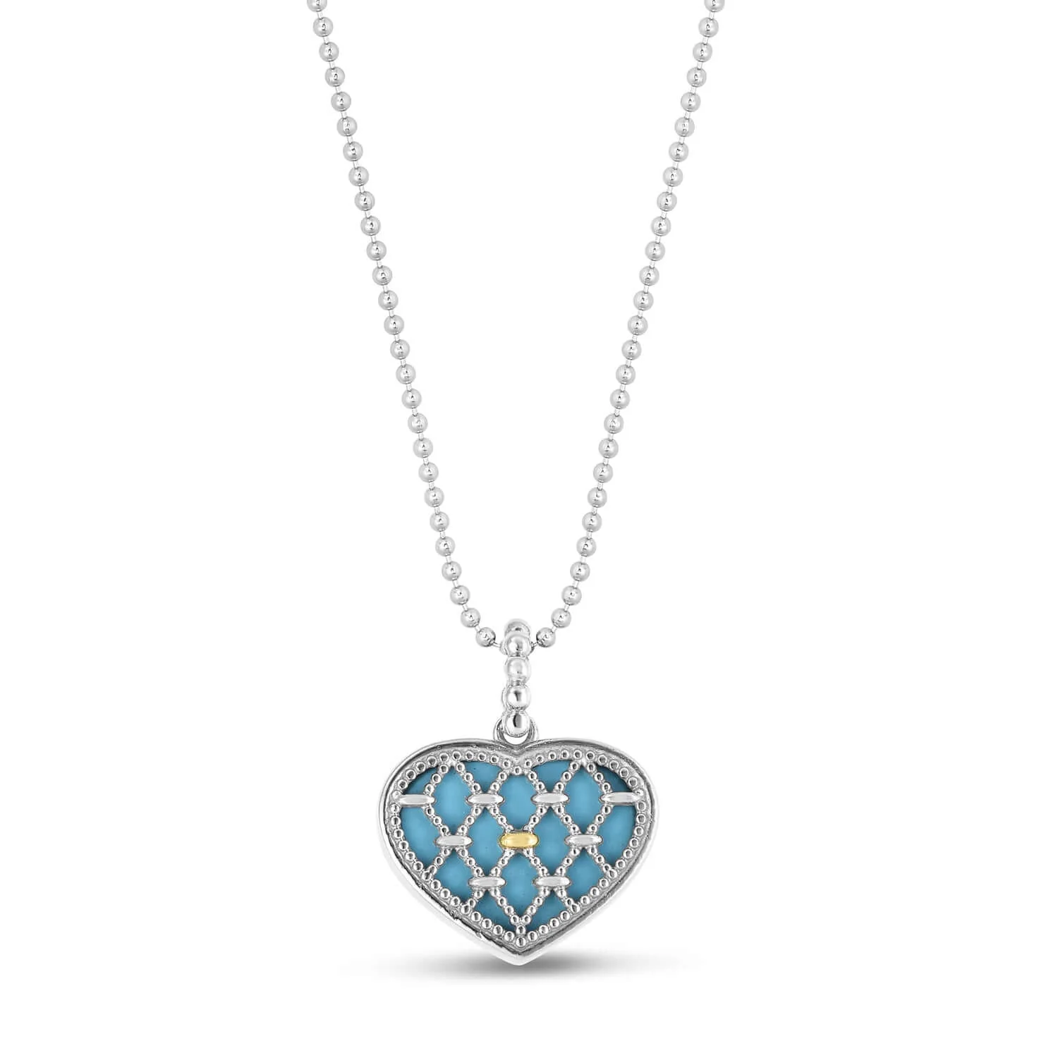 Image of Silver & 18K Gold Prosecco Netted Heart Turquoise Necklace