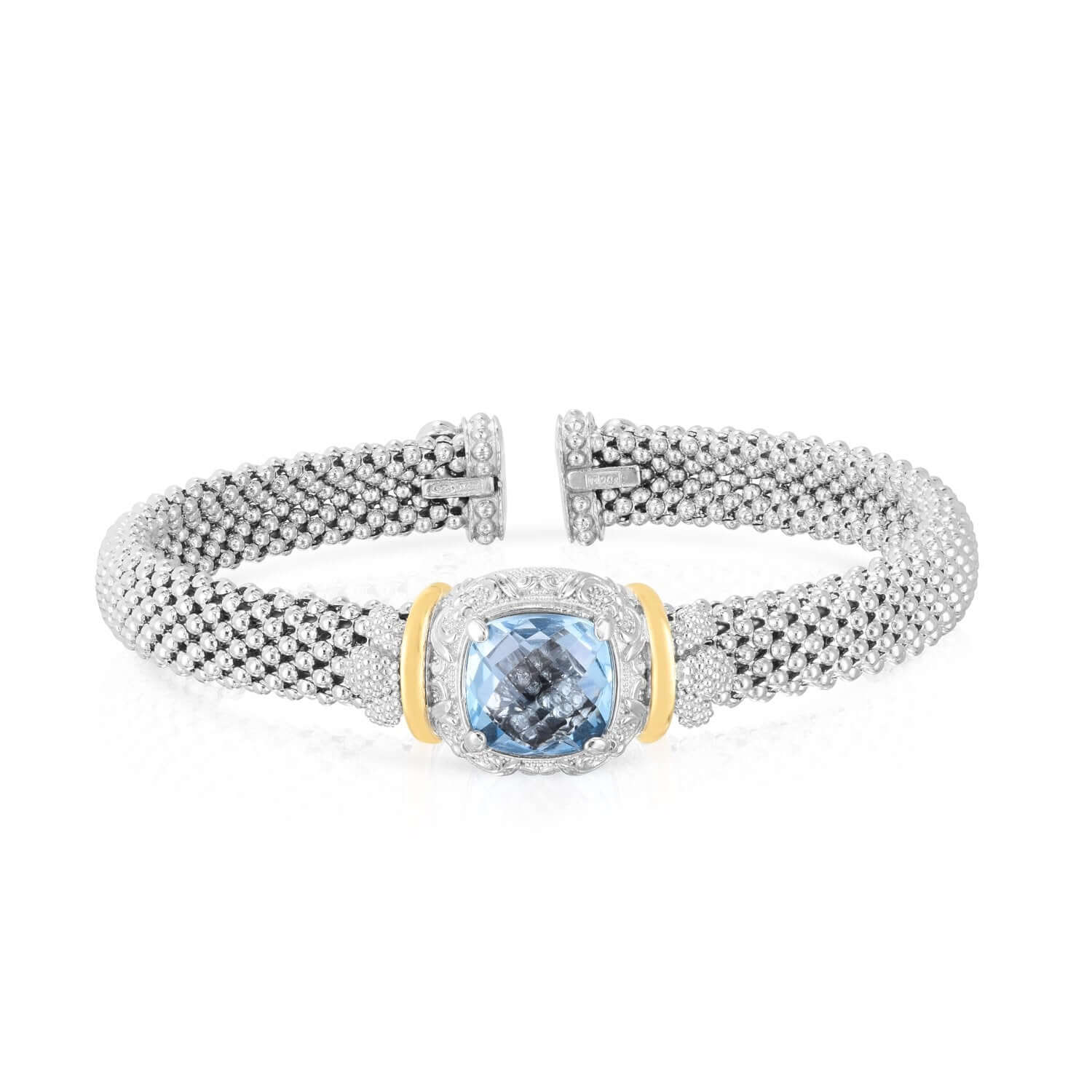 Image of Silver & 18K Gold Cushion-Cut Blue Topaz Bracelet