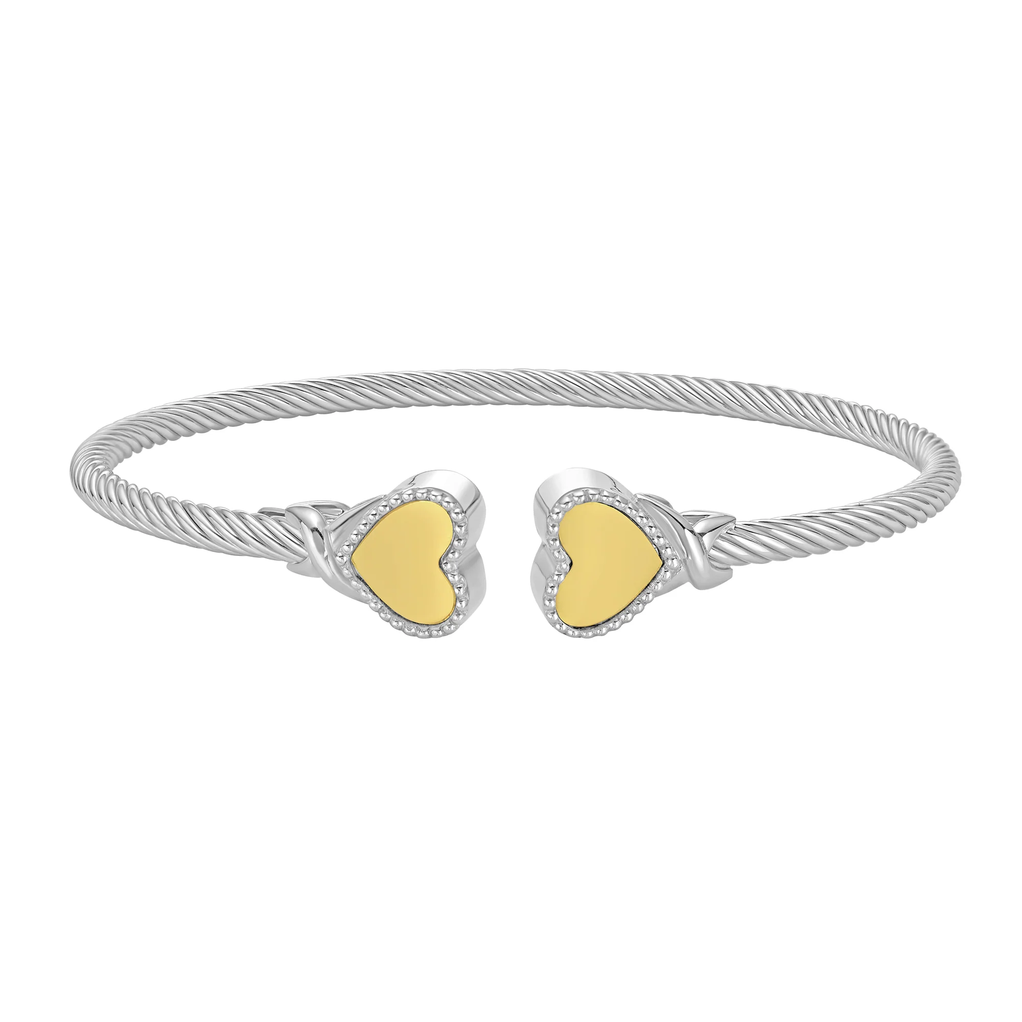 Image of Silver & 18K Polished Heart Cuff Bangle