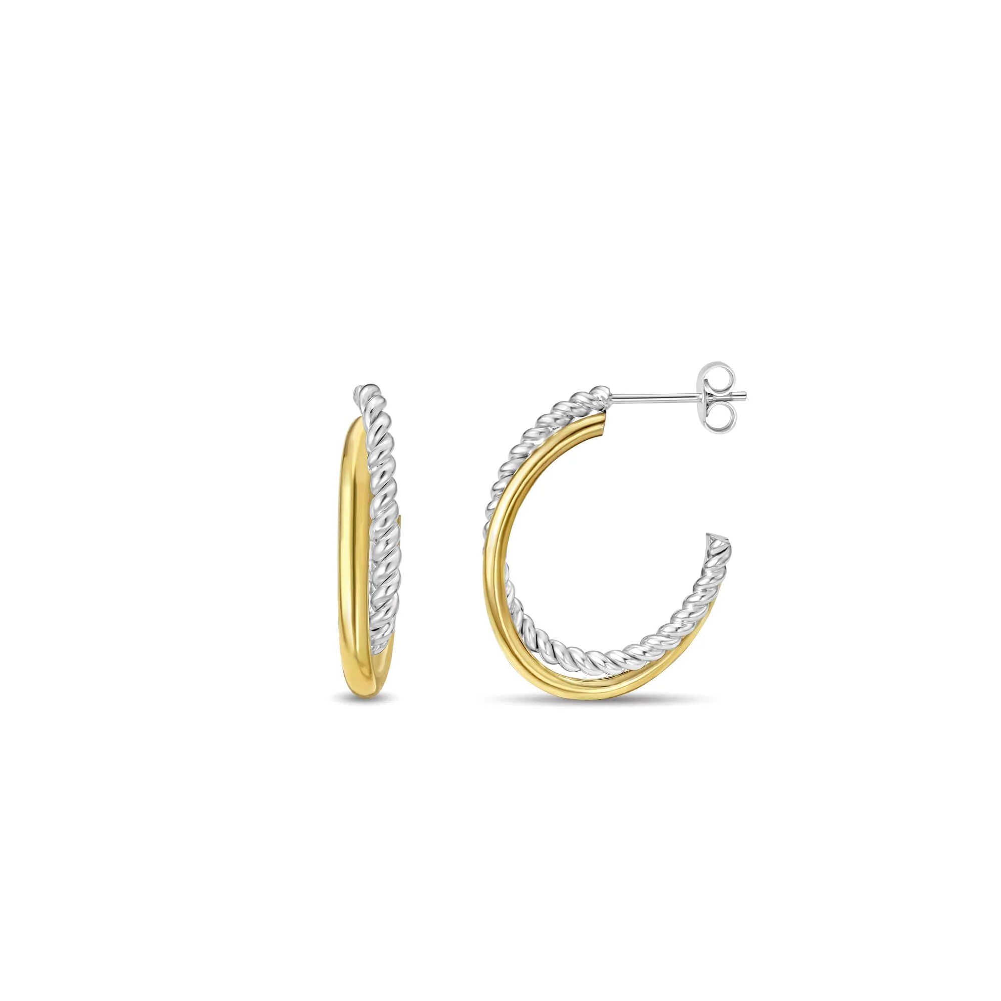 Image of Silver & 18K Gold Oval Traverso Hoop Earrings