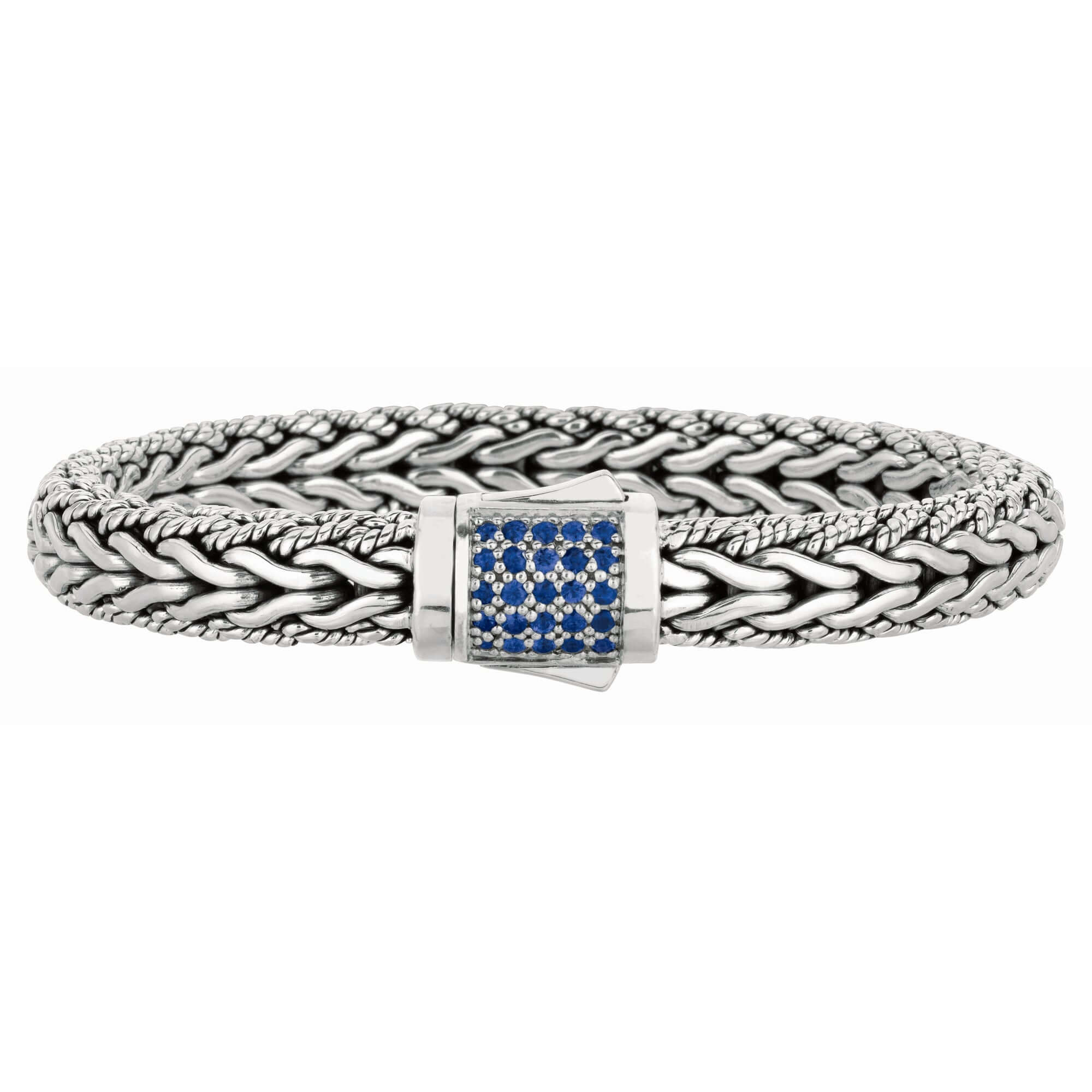 Image of Silver Half Round 9 mm Woven Chain Sapphire Bracelet