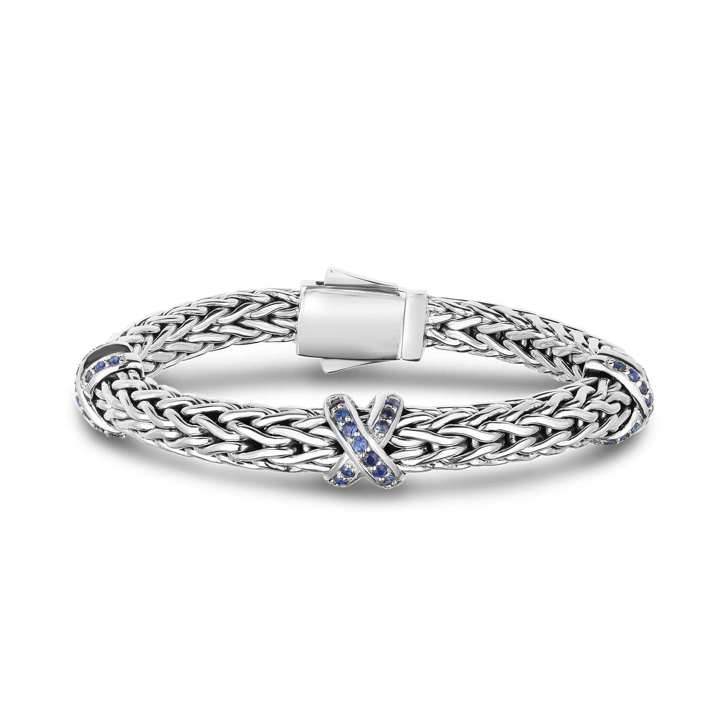 Image of Sterling Silver Woven X Bracelet with Sapphires