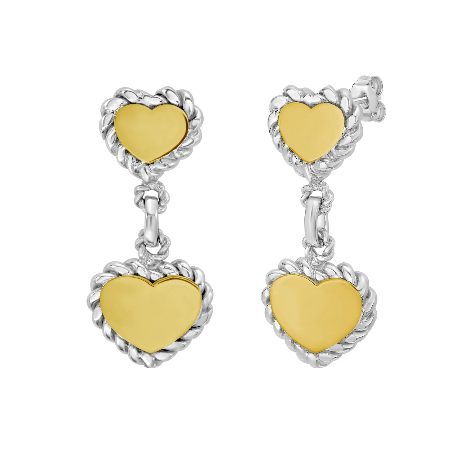 Image of Silver & 18K Heart Cable Drop Earrings