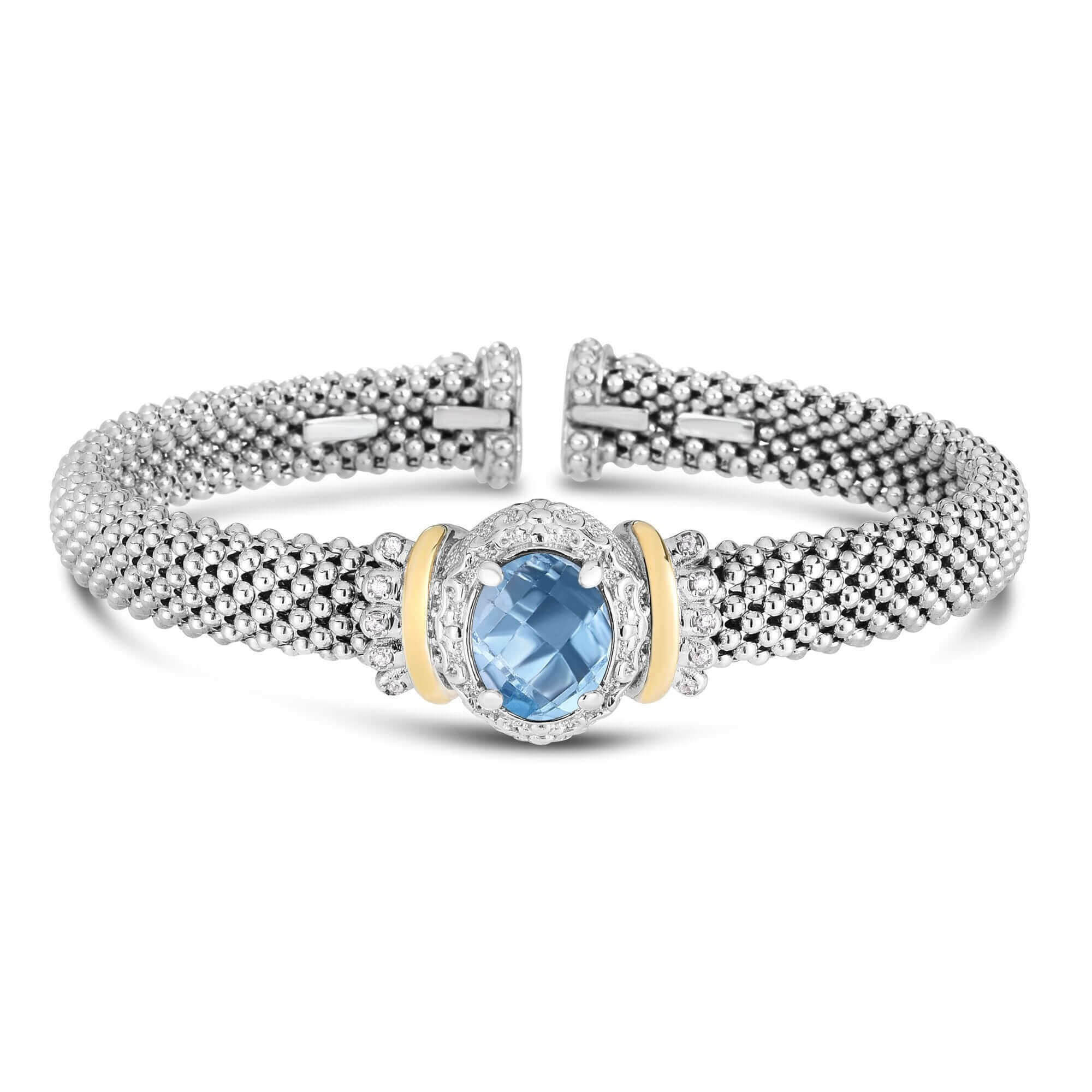 Image of Silver & 18K Gold Blue Topaz Oval Cuff
