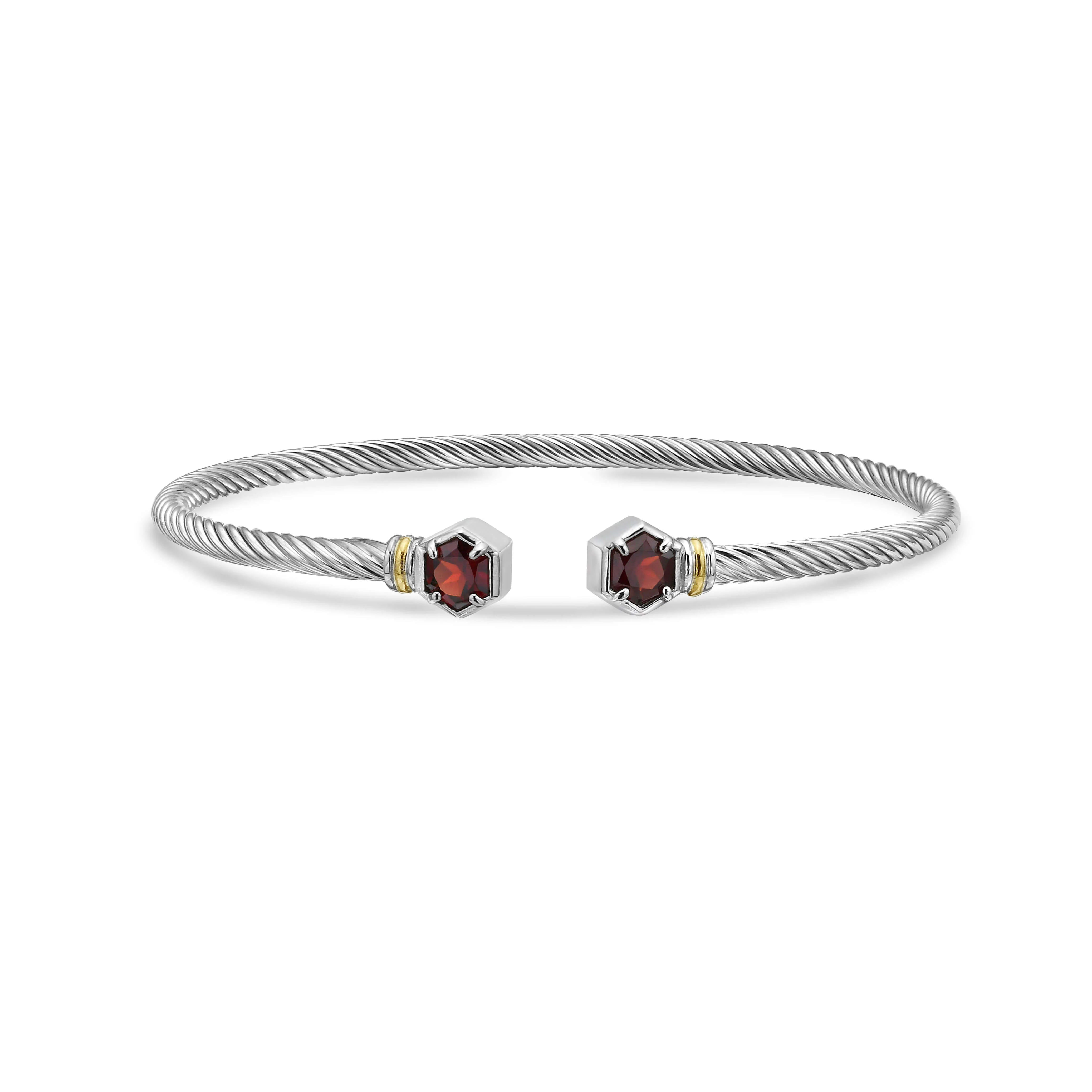 Image of Silver & 18K Hexagon Cable Garnet Bangle