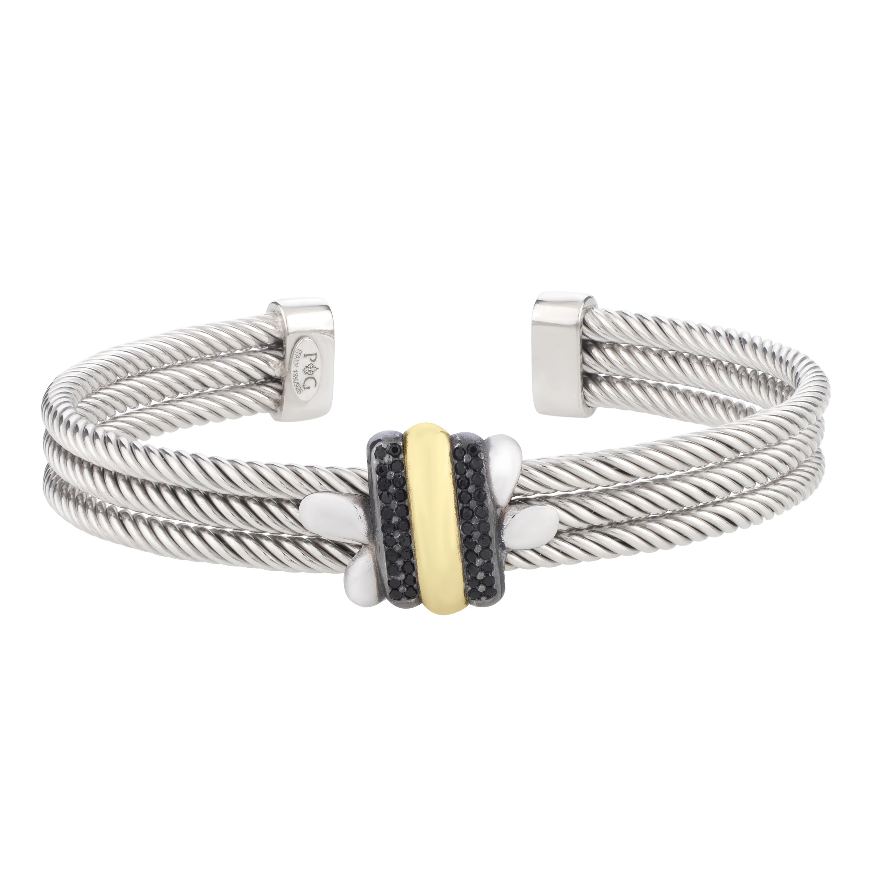 Image of Silver & 18K Men's Black Spinel Triple Knot Cuff
