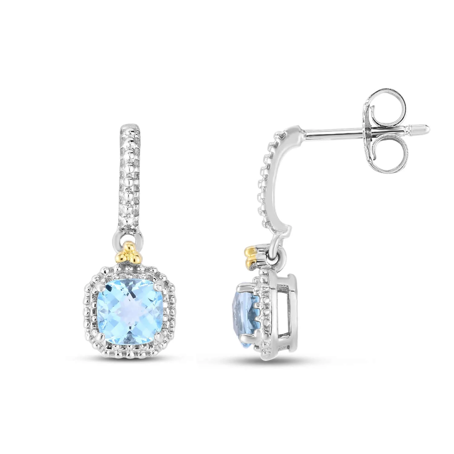 Image of Silver & 18K Gold Mini Blue Topaz Drop Earrings