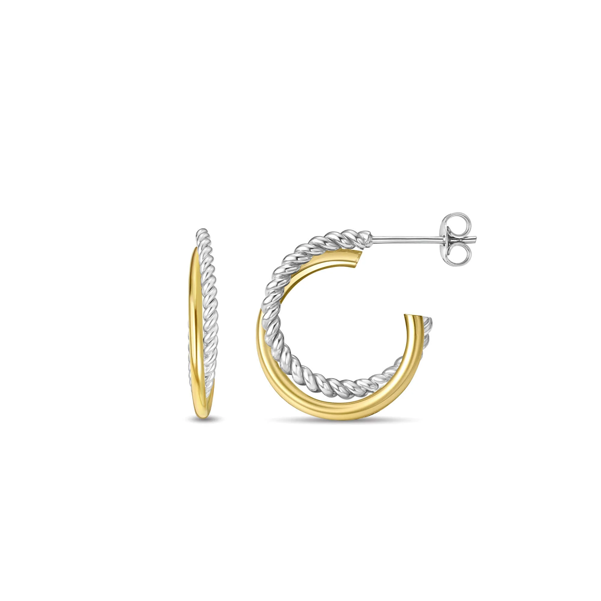 Image of Silver & 18K Gold Round Traverso Hoop Earrings